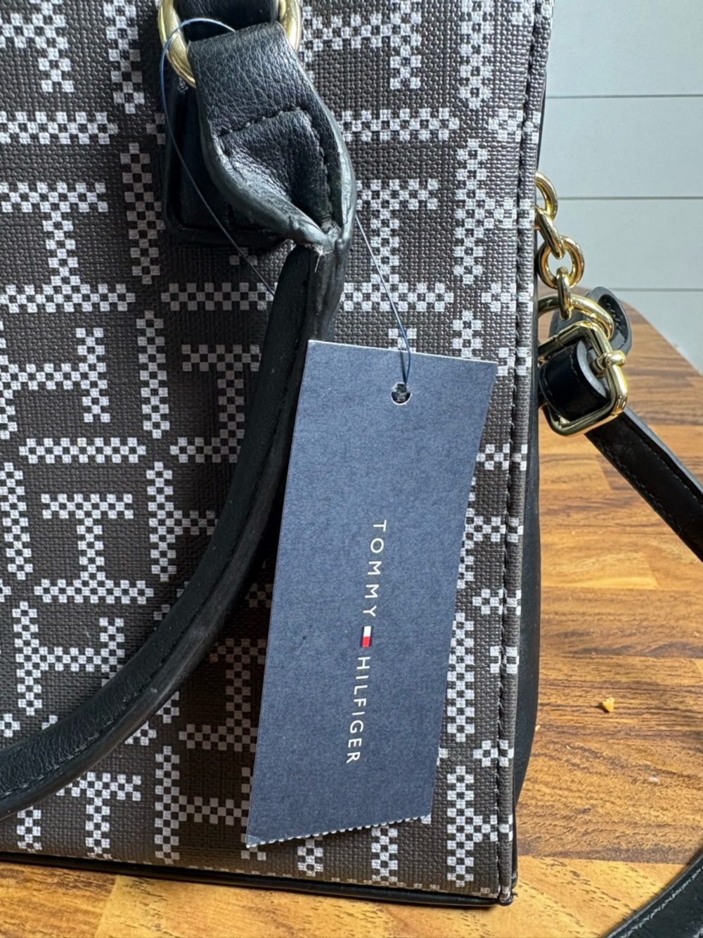 Tommy Hilfiger Brown & White Monogram Tote Bag - Picture 7 of 11